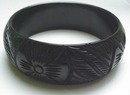 Bakelite Carved Black Bangle Bracelet
