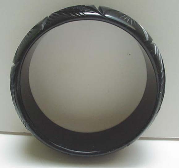 Bakelite Carved Black Bangle Bracelet