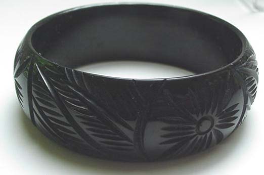 Bakelite Carved Black Bangle Bracelet