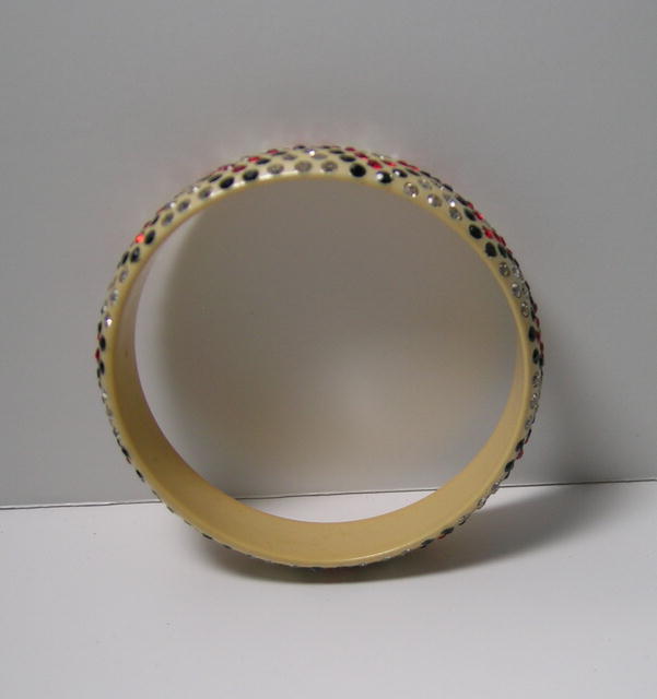 Vintage Celluloid Deco Red Clear and Black Deco