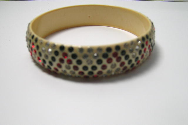 Vintage Celluloid Deco Red Clear and Black Deco
