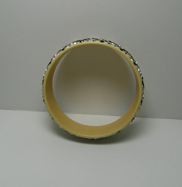 Celluloid vintage Wide Black and Clear Bangle