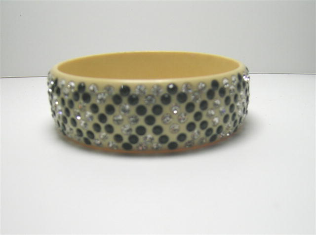 Celluloid vintage Wide Black and Clear Bangle