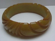 Bakelite Olive Carved Bangle Bracelet