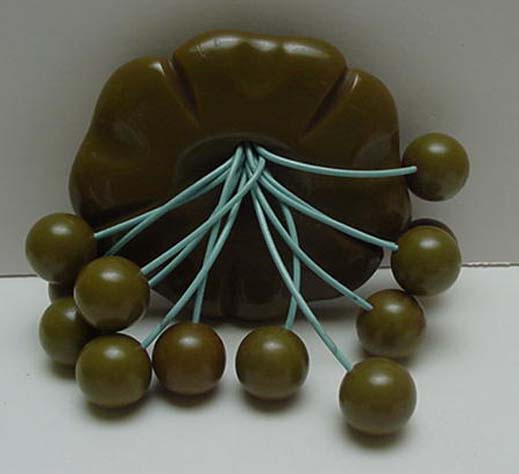 Bakelite Vintage Green Berries or Olives Brooch