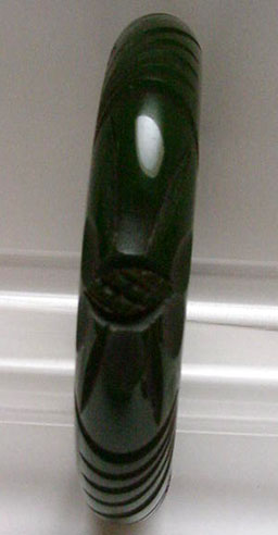 Bakelite Vintage Dark Green Carved Bangle Bracelet