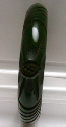 Bakelite Vintage Dark Green Carved Bangle Bracelet