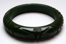 Bakelite Dark Green Vintage Deeply Carved Bangle Bracelet