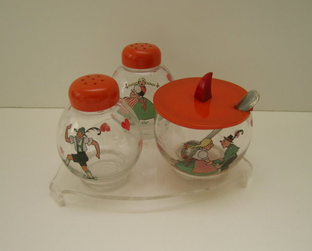Bakelite & Glass 3 Piece Swiss Cruet