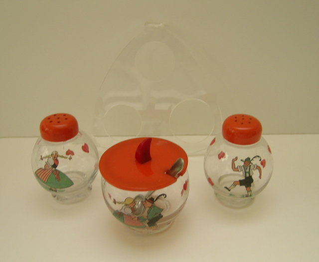 Bakelite & Glass 3 Piece Swiss Cruet