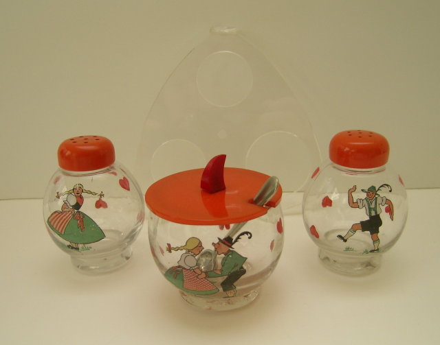 Bakelite & Glass 3 Piece Swiss Cruet
