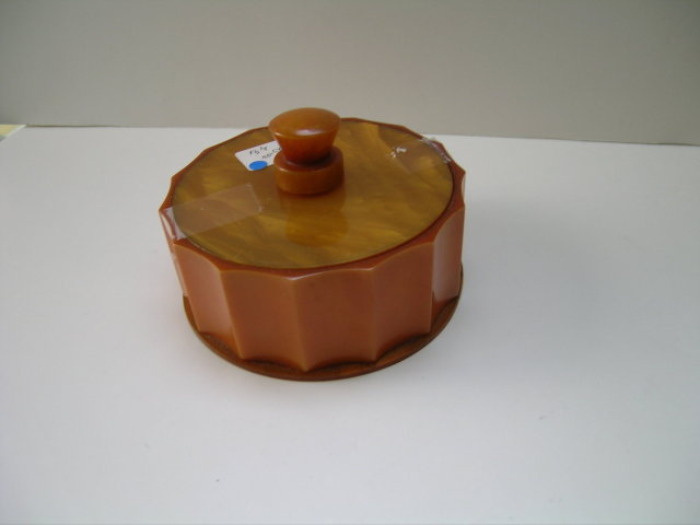 Bakelite Deco Ribbed Molasses Colored Box