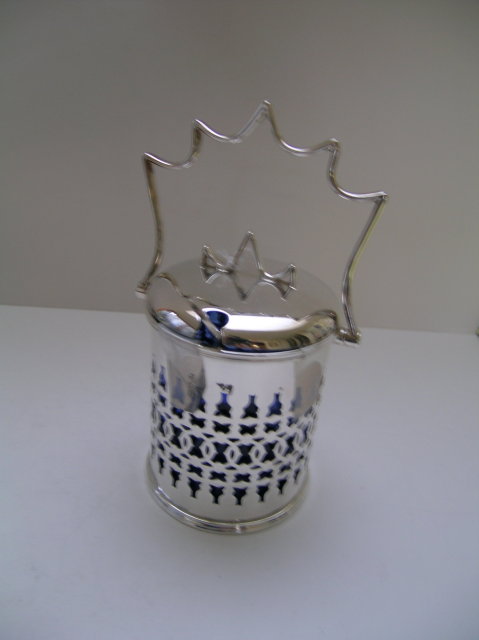 Victorian Silver Plated Jam with Blue Glass