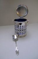 Victorian Silver Plated Jam with Blue Glass