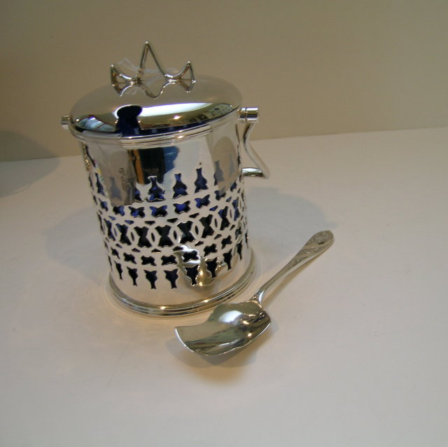 Victorian Silver Plated Jam with Blue Glass