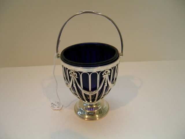English Sterling silver Sugar Bowl with Blue