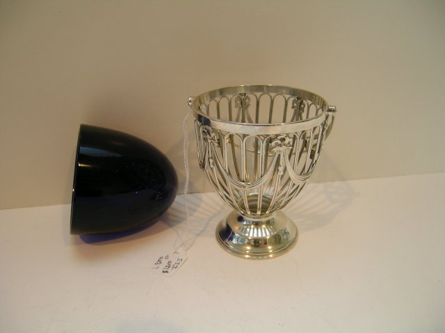 English Sterling silver Sugar Bowl with Blue