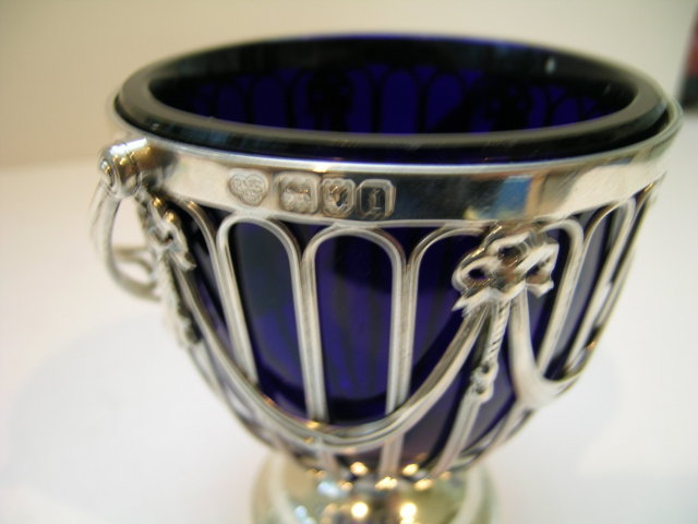 English Sterling silver Sugar Bowl with Blue