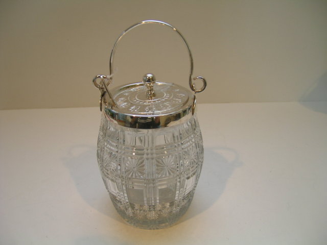Victorian Silver Plate and Glass Jam Dish with Spoon