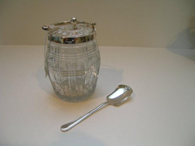 Victorian Silver Plate and Glass Jam Dish with Spoon