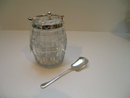 Victorian Silver Plate and Glass Jam Dish with Spoon