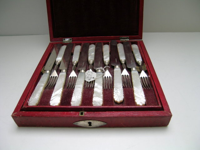 Sterling Silver and Mother of Pearl Dessert Set for 12