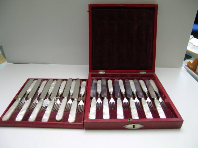 Sterling Silver and Mother of Pearl Dessert Set for 12