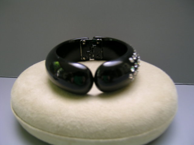 Lucite Black Rhinestone Bangle and Earrings