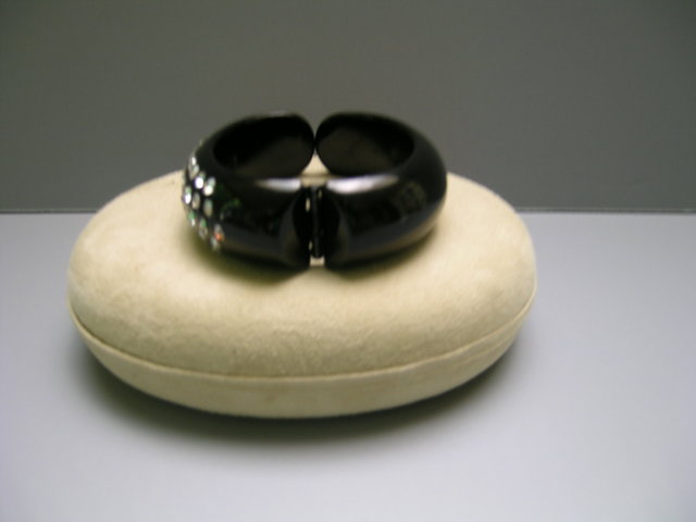 Lucite Black Rhinestone Bangle and Earrings