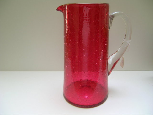 Victorian Cranberry Crackle Glass Pitcher