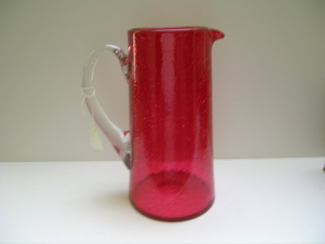Victorian Cranberry Crackle Glass Pitcher