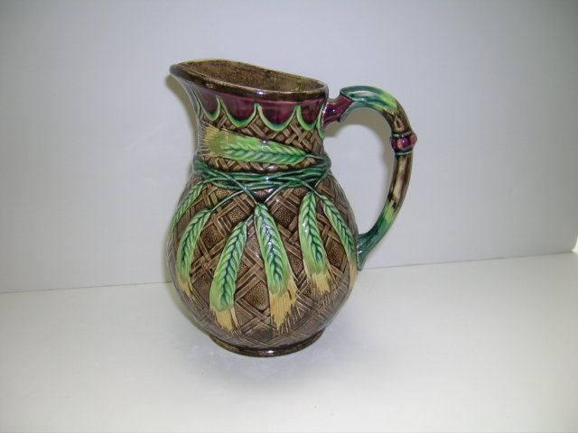 English Majolica Wheat Design Jug