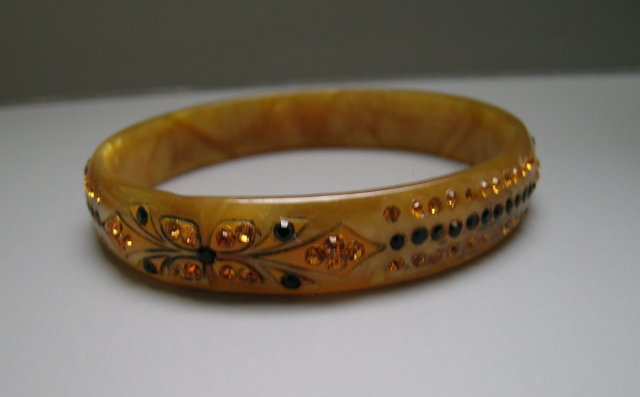 Celluloid Deco Amber, Black Rhinestone