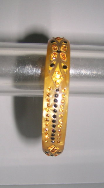 Celluloid Deco Amber, Black Rhinestone
