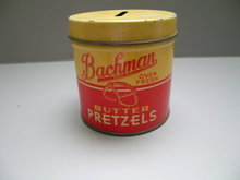 Bachman Pretzels Advertising Tin Bank