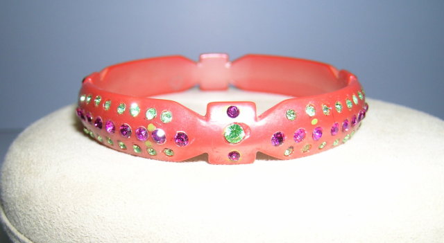 Celluloid Pearlized Pink Bangle with Hot Pink &