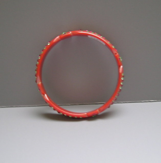 Celluloid Pearlized Pink Bangle with Hot Pink &