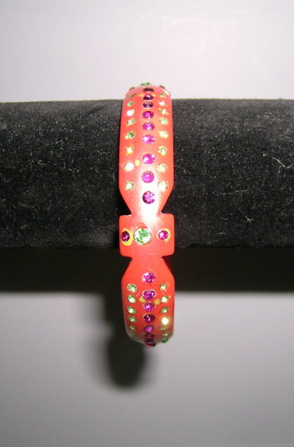 Celluloid Pearlized Pink Bangle with Hot Pink &