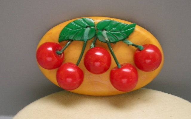 Bakelite Vintage Large Cherries Brooch