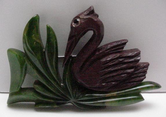 Bakelite and wood vintage swan brooch