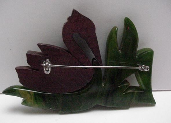 Bakelite and wood vintage swan brooch