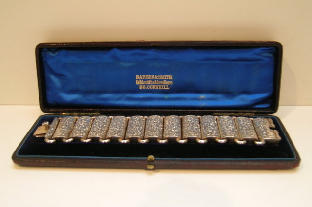 Victorian Sterling Etched Wide Link Bracelet