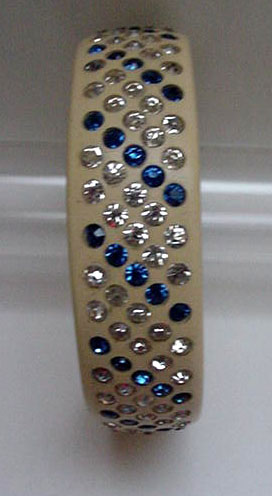 Celluloid Blue and White Rhinestone Bangle