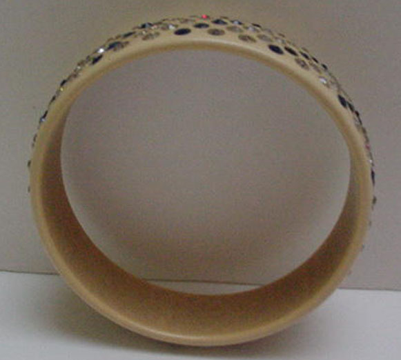 Celluloid Blue and White Rhinestone Bangle
