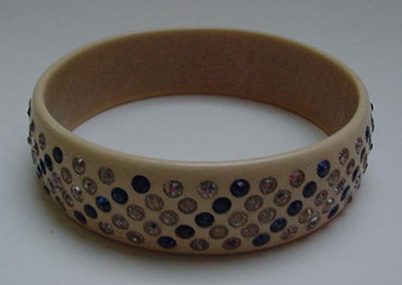 Celluloid Blue and White Rhinestone Bangle