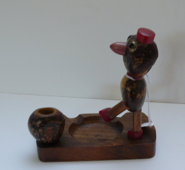 Bakelite & Wood Ashtray & Match Holder