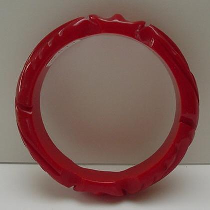 Bakelite Vintage Carved Red Leaf Bracelet