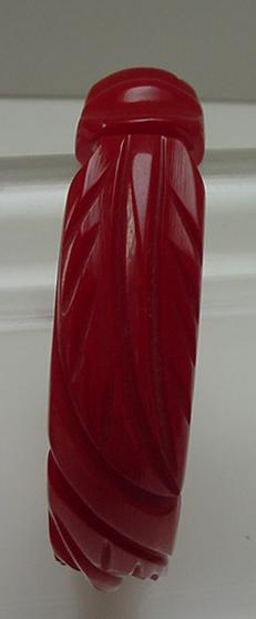 Bakelite Vintage Carved Red Leaf Bracelet