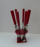 Bakelite Vintage Red Fruit Knives/Stand