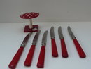 Bakelite Vintage Red Fruit Knives/Stand